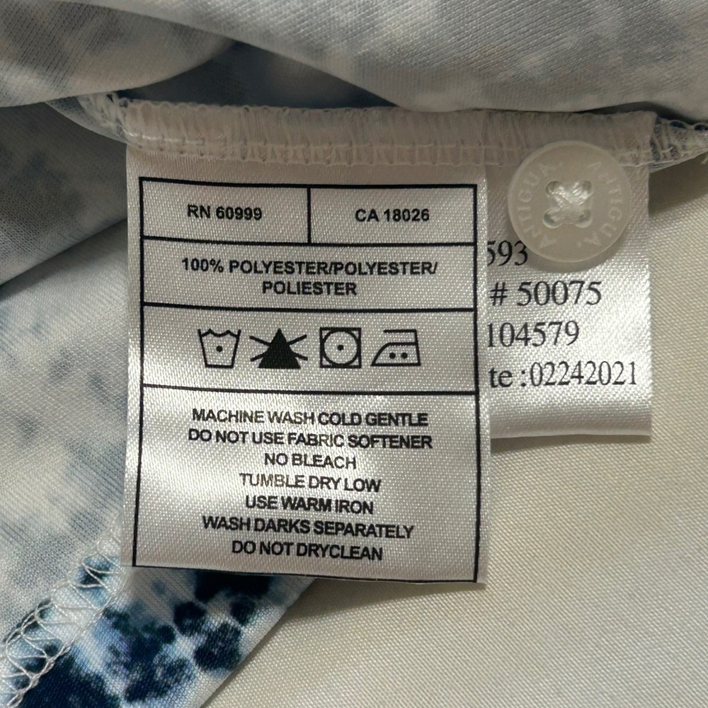 Antigua Mens Blue White Tie Dye Shibori Golf Polo Shirt Size Small Performance - Picture 9 of 10